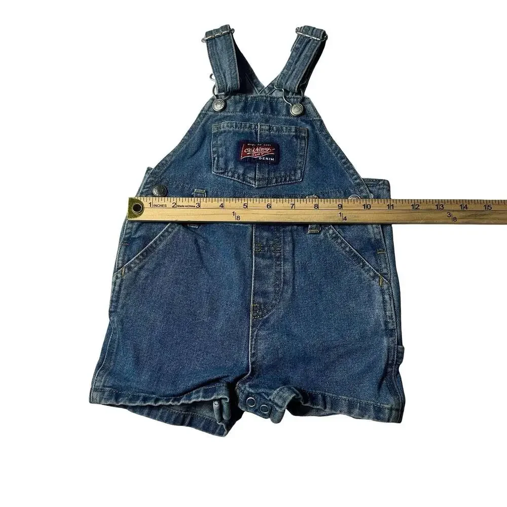 Vintage Old Navy Baby Denim Shortalls Overalls 6-12 Months Blue Bib Shorts